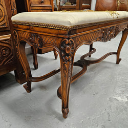 French Walnut Louis XV Style Piano Stool With Beautiful Gold Embossed Upholstery | Antique & Vintage | Moonee Ponds Antiques | Australia Wide Delivery