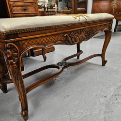 French Walnut Louis XV Style Piano Stool With Beautiful Gold Embossed Upholstery | Antique & Vintage | Moonee Ponds Antiques | Australia Wide Delivery