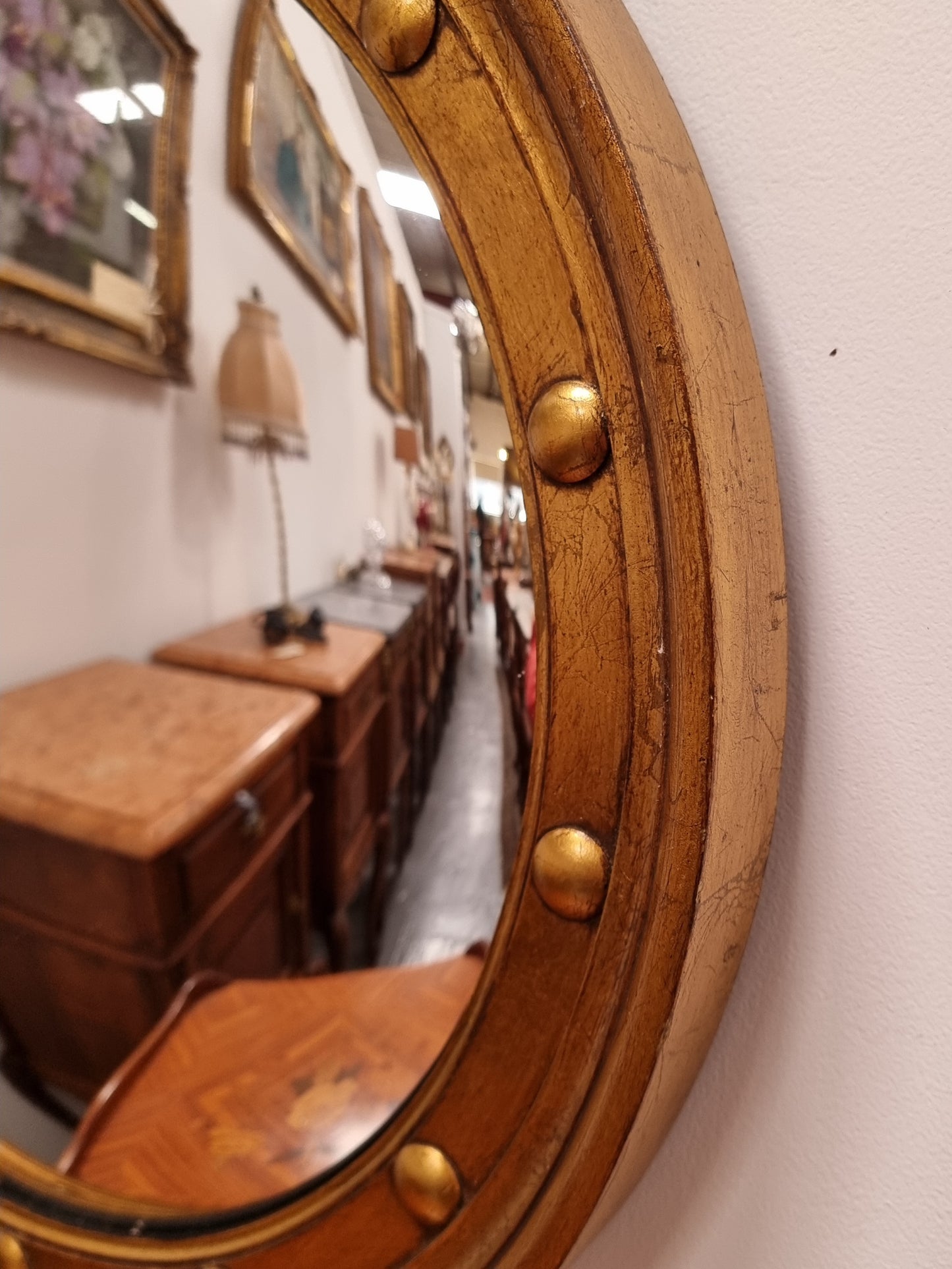 Vintage French Empire Style Gilt Convex Mirror