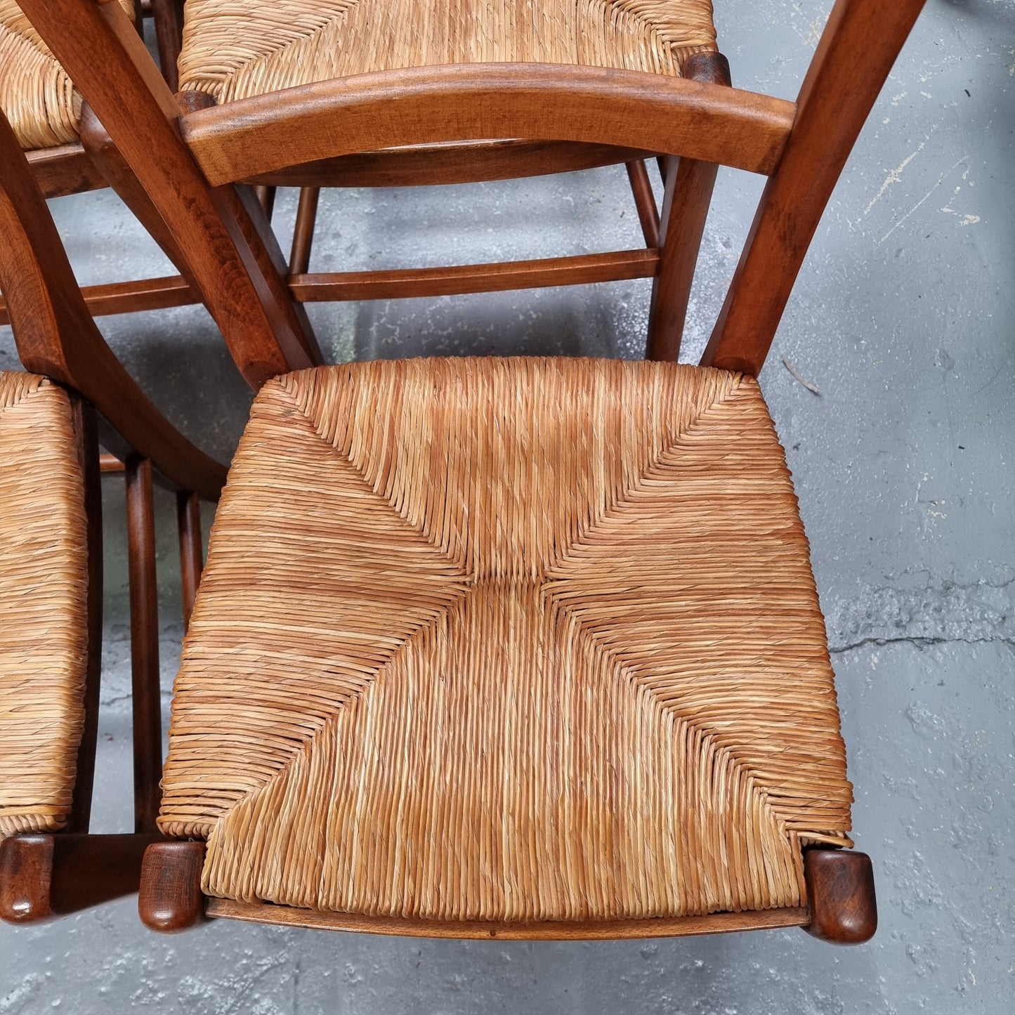 Set of Six Cherrywood French Rush Seated Dining Chairs