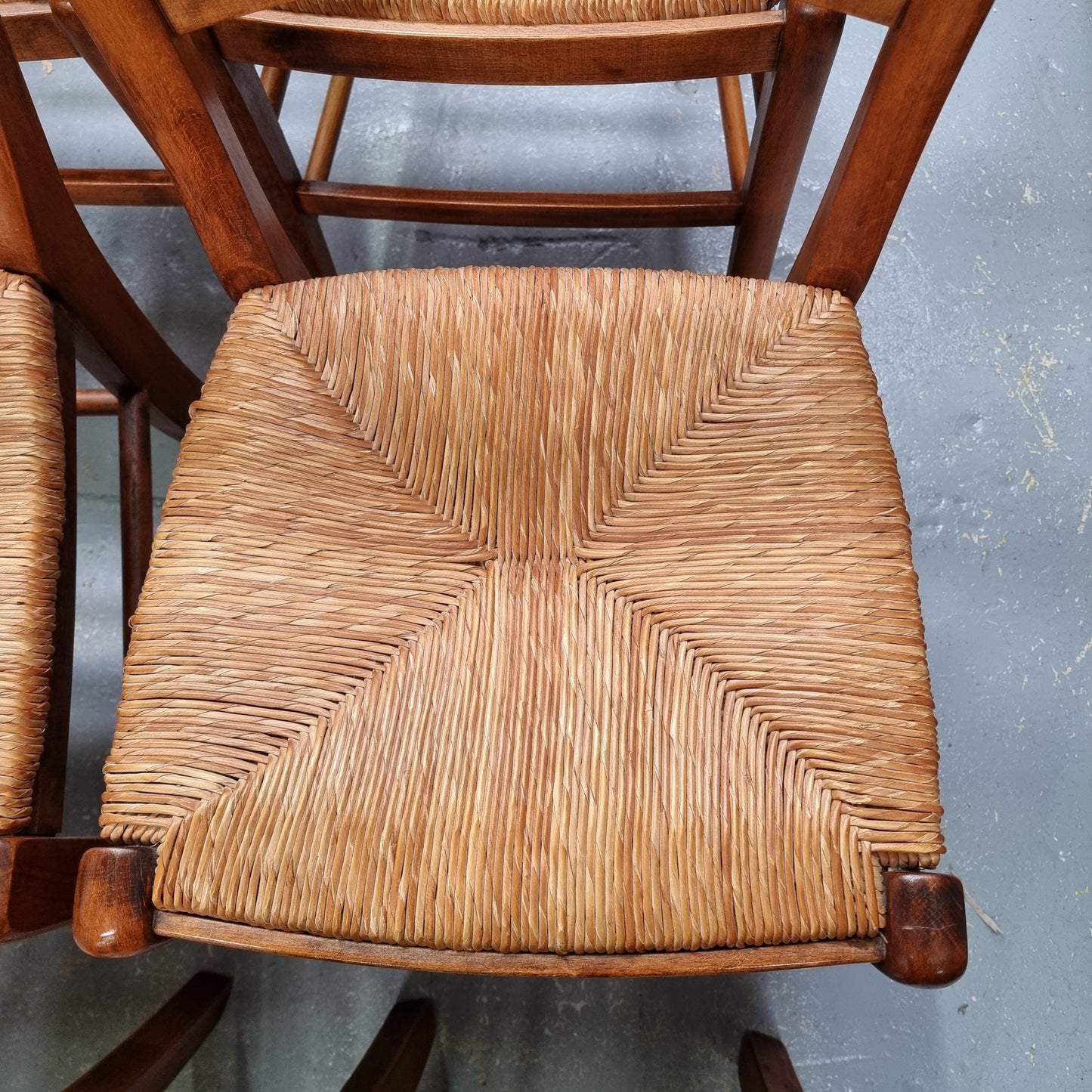 Set of Six Cherrywood French Rush Seated Dining Chairs