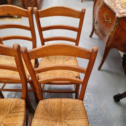 Set of Six Cherrywood French Rush Seated Dining Chairs