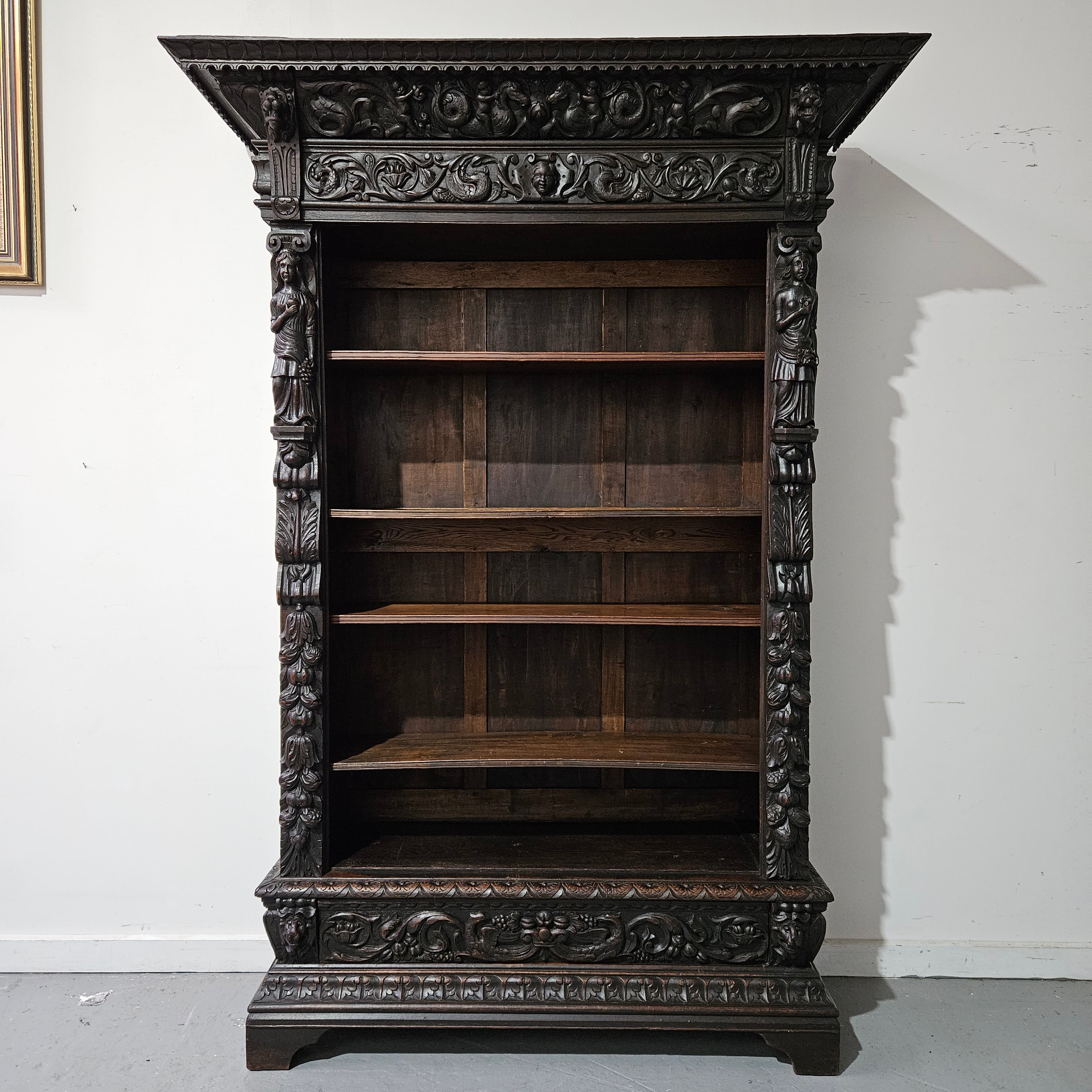French Dark Oak Gothic Style Open Bookcase | Antique & Vintage | Moonee Ponds Antiques | Australia Wide Delivery