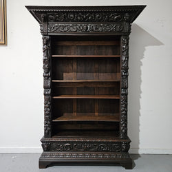 French Dark Oak Gothic Style Open Bookcase | Antique & Vintage | Moonee Ponds Antiques | Australia Wide Delivery