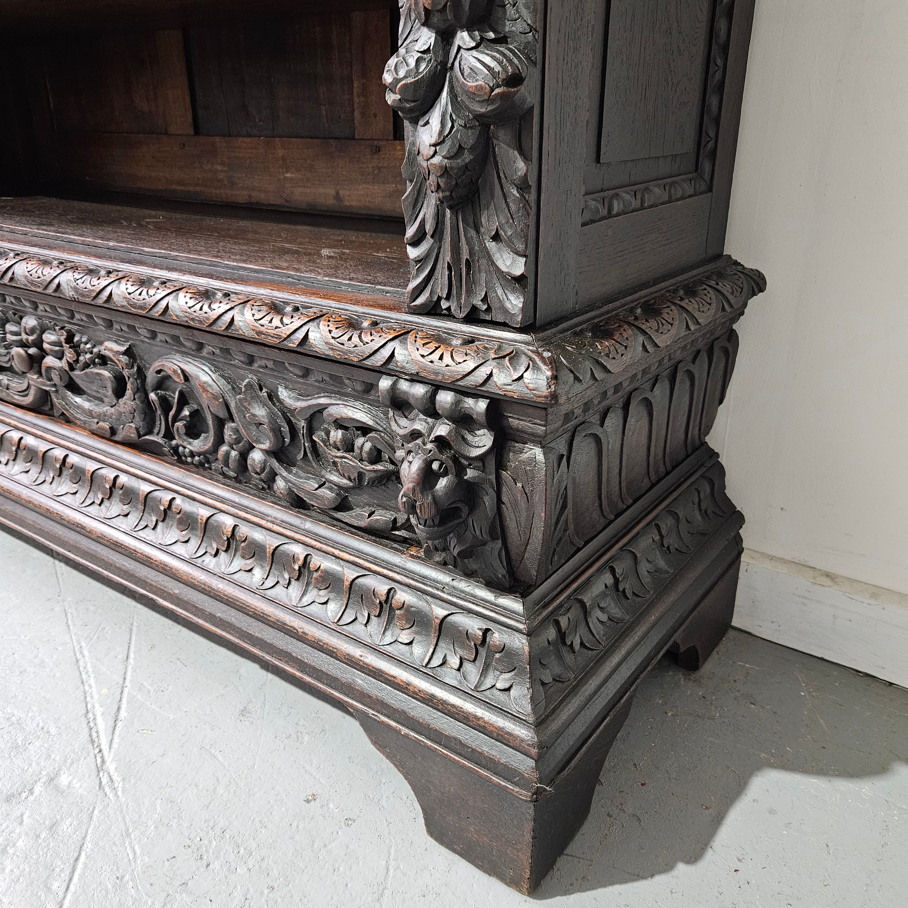 French Dark Oak Gothic Style Open Bookcase | Antique & Vintage | Moonee Ponds Antiques | Australia Wide Delivery