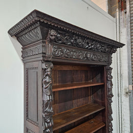 French Dark Oak Gothic Style Open Bookcase