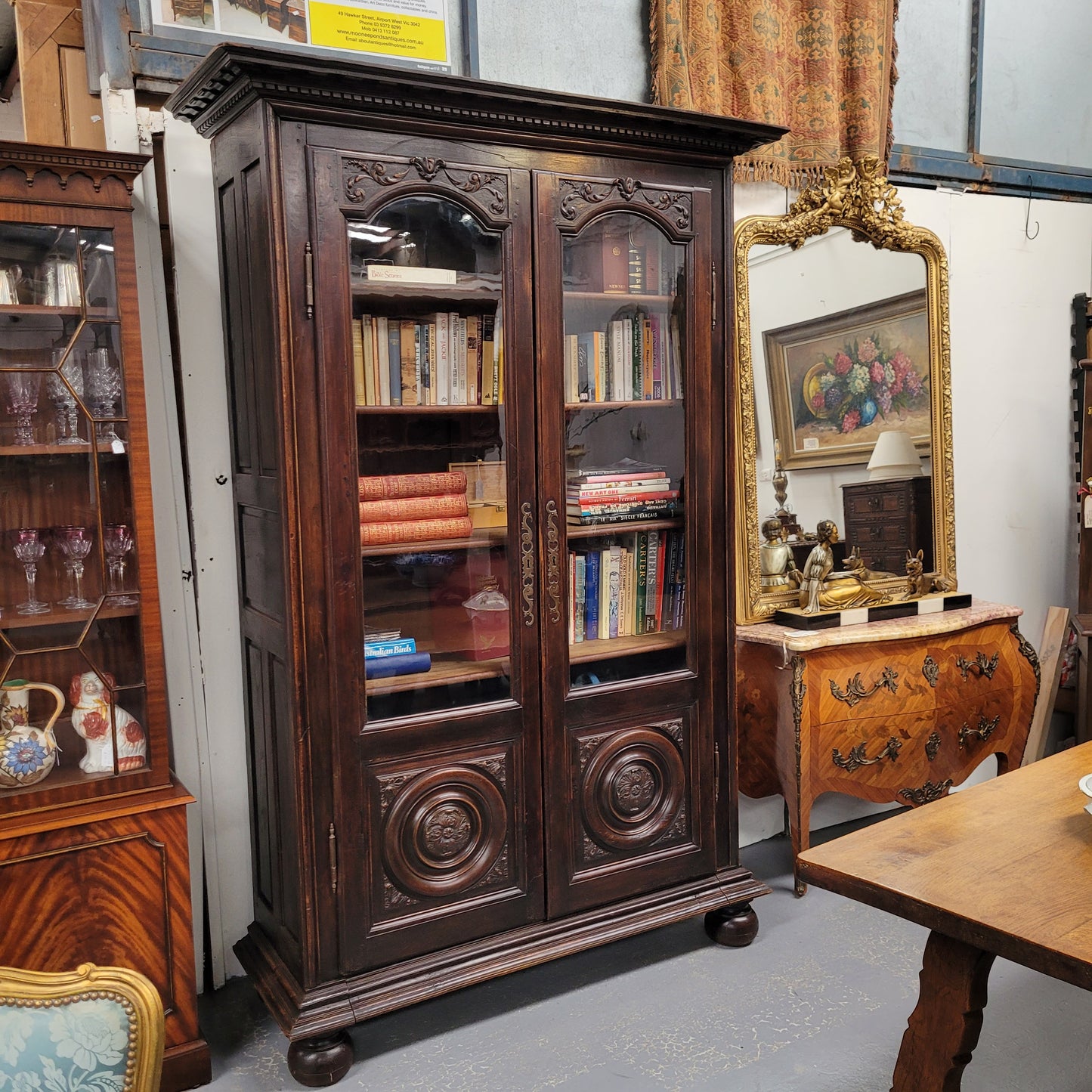 Substantial French Henry 2nd Walnut two door bookcase. It has five fully adjustable shelves and has been sourced from France. It is in good original detailed con