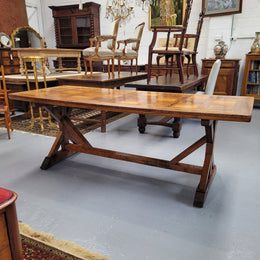 French Fruitwood Top & Oak Base Refectory Dining Table