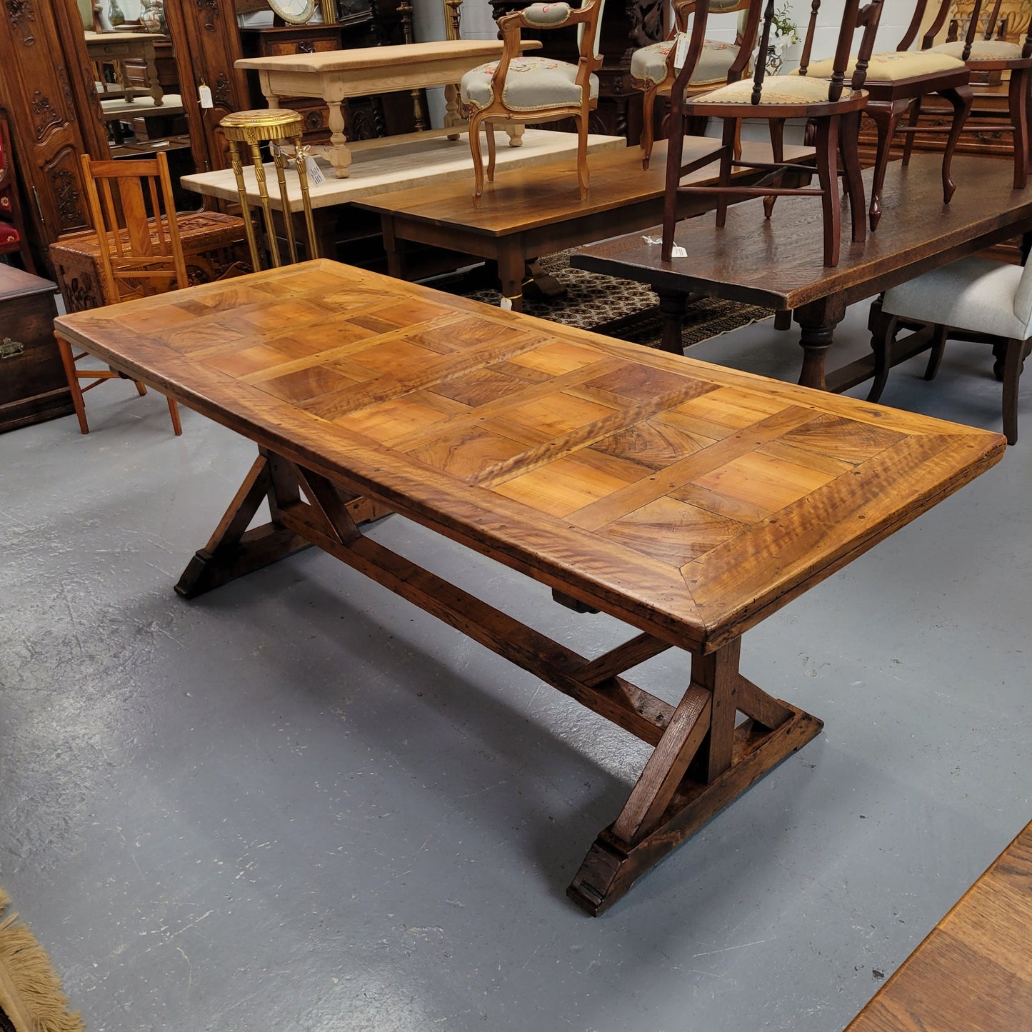 French Fruitwood Top & Oak Base Refectory Dining Table