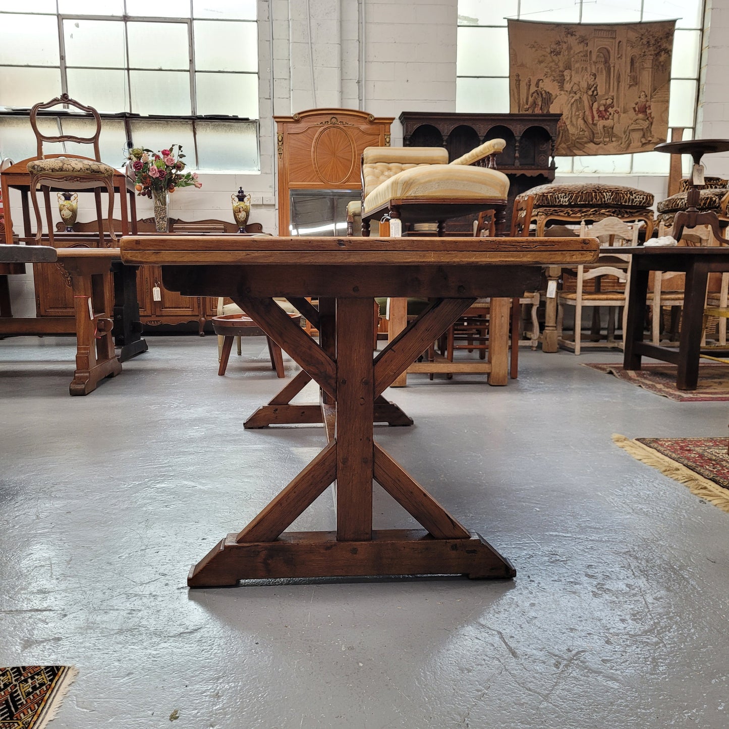 French Fruitwood Top & Oak Base Refectory Dining Table