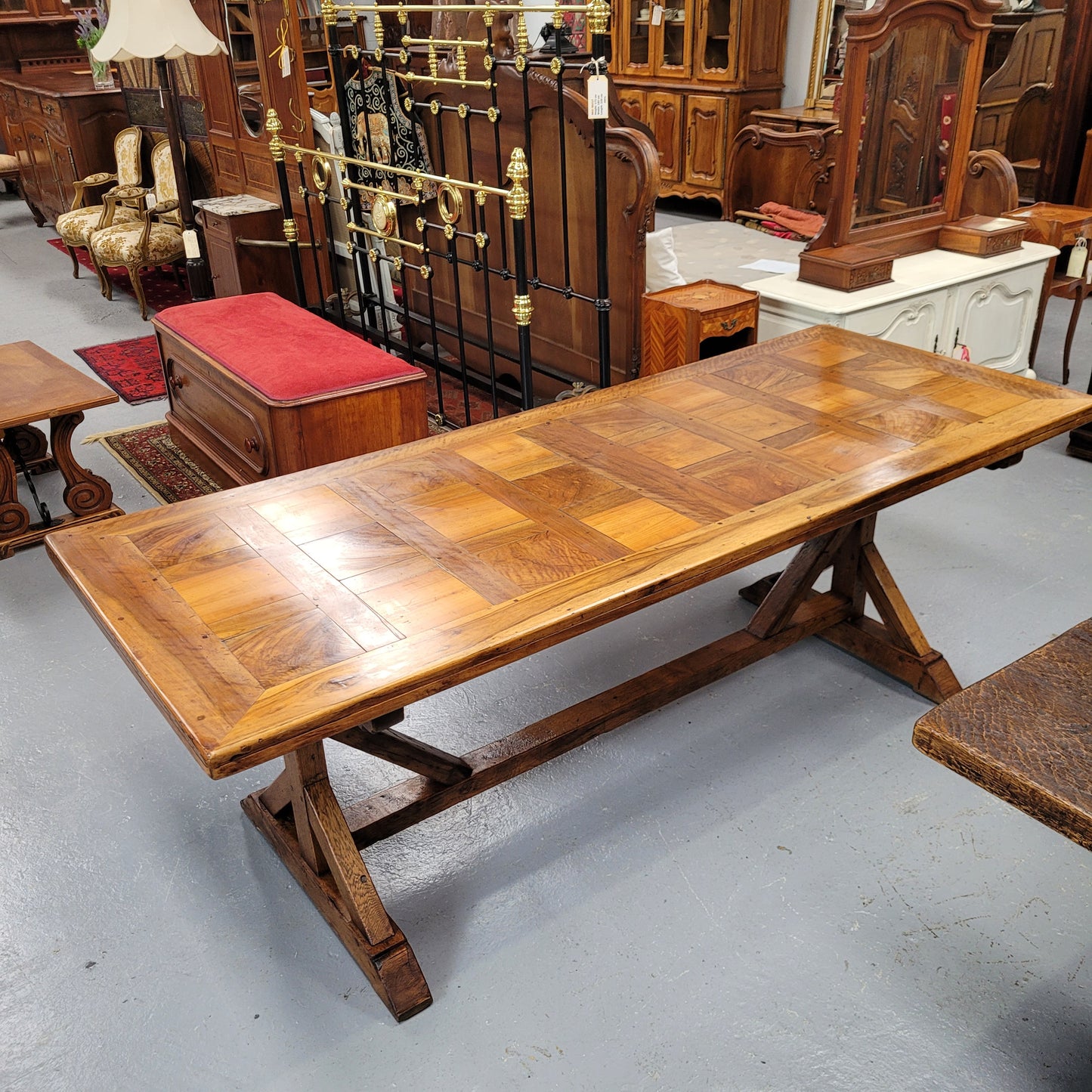 French Fruitwood Top & Oak Base Refectory Dining Table