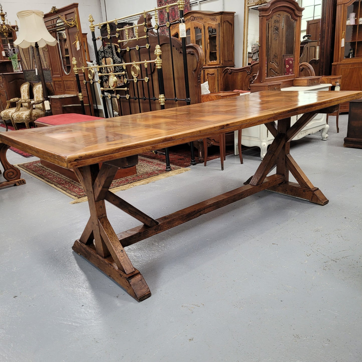 French Fruitwood Top & Oak Base Refectory Dining Table