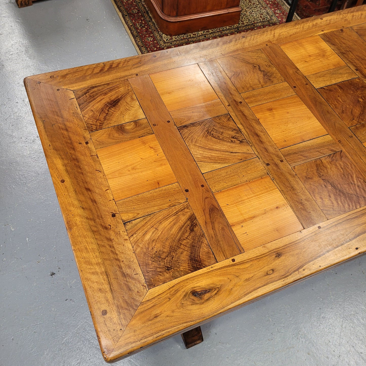 French Fruitwood Top & Oak Base Refectory Dining Table