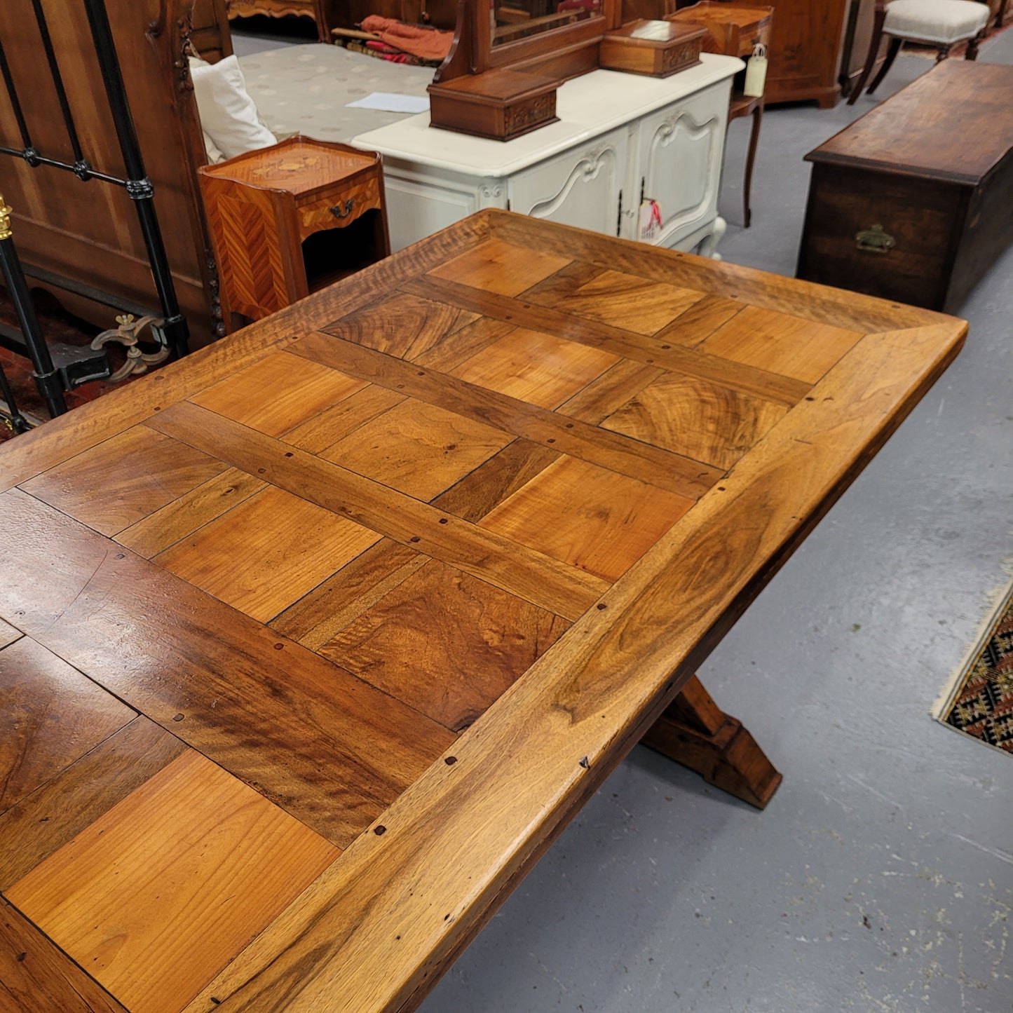 French Fruitwood Top & Oak Base Refectory Dining Table