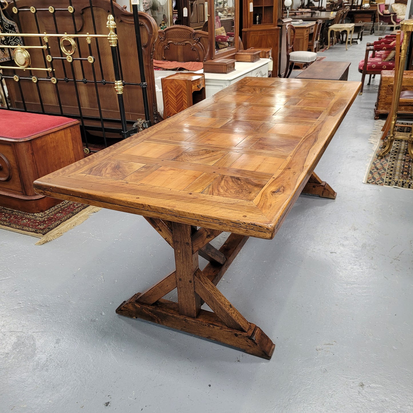 French Fruitwood Top & Oak Base Refectory Dining Table