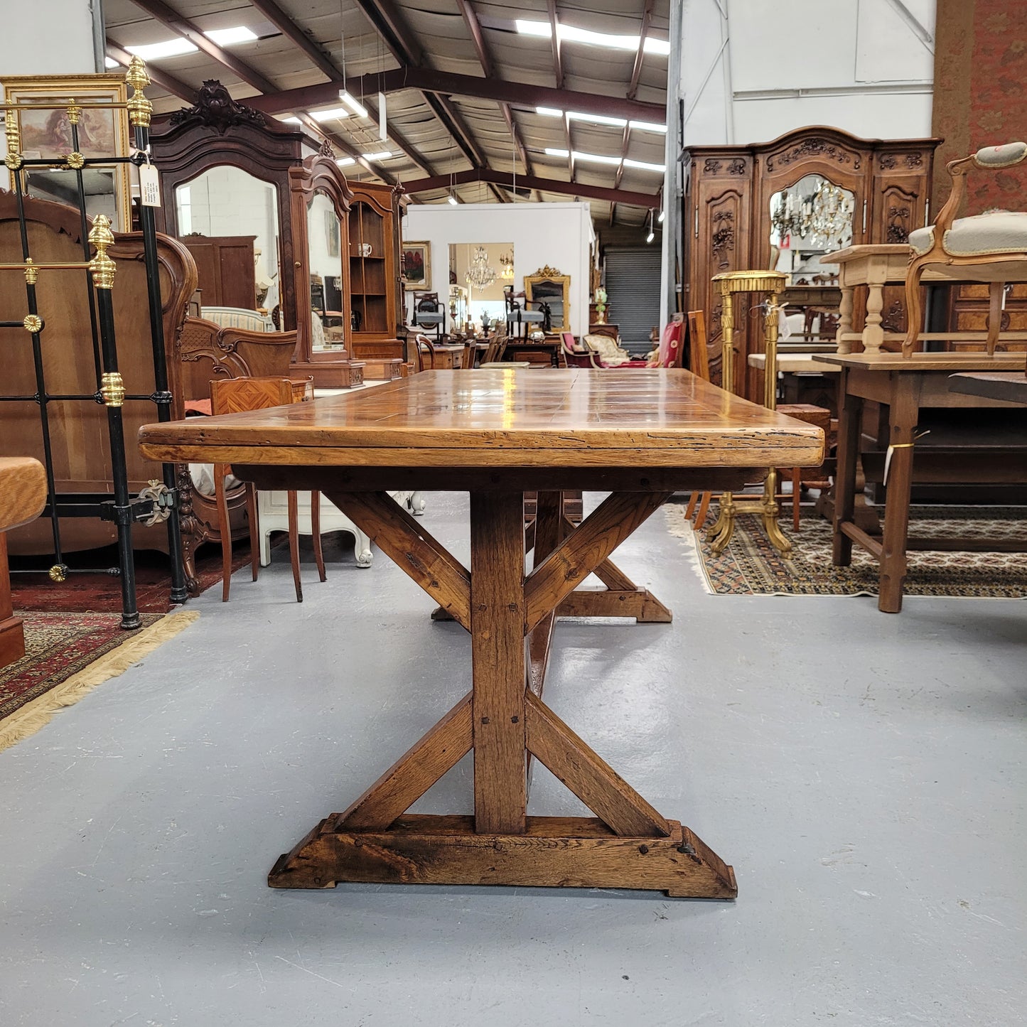 French Fruitwood Top & Oak Base Refectory Dining Table