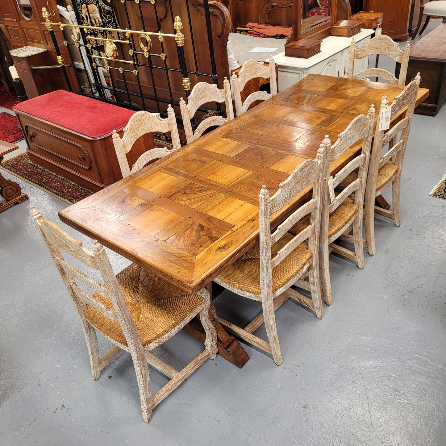 French Fruitwood Top & Oak Base Refectory Dining Table