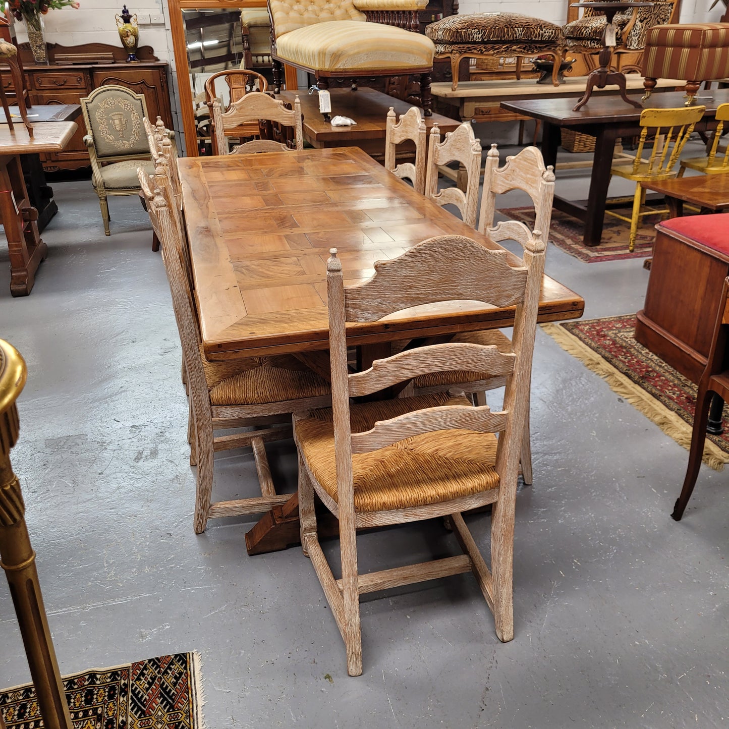 French Fruitwood Top & Oak Base Refectory Dining Table