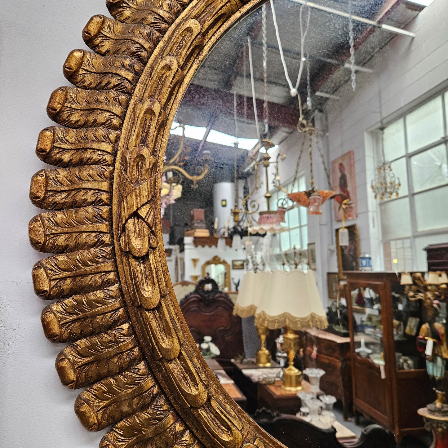 Rare Vintage Giltwood Round Mirror