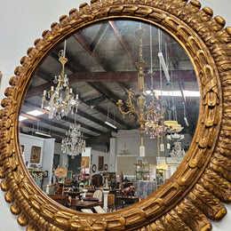 Rare Vintage Giltwood Round Mirror