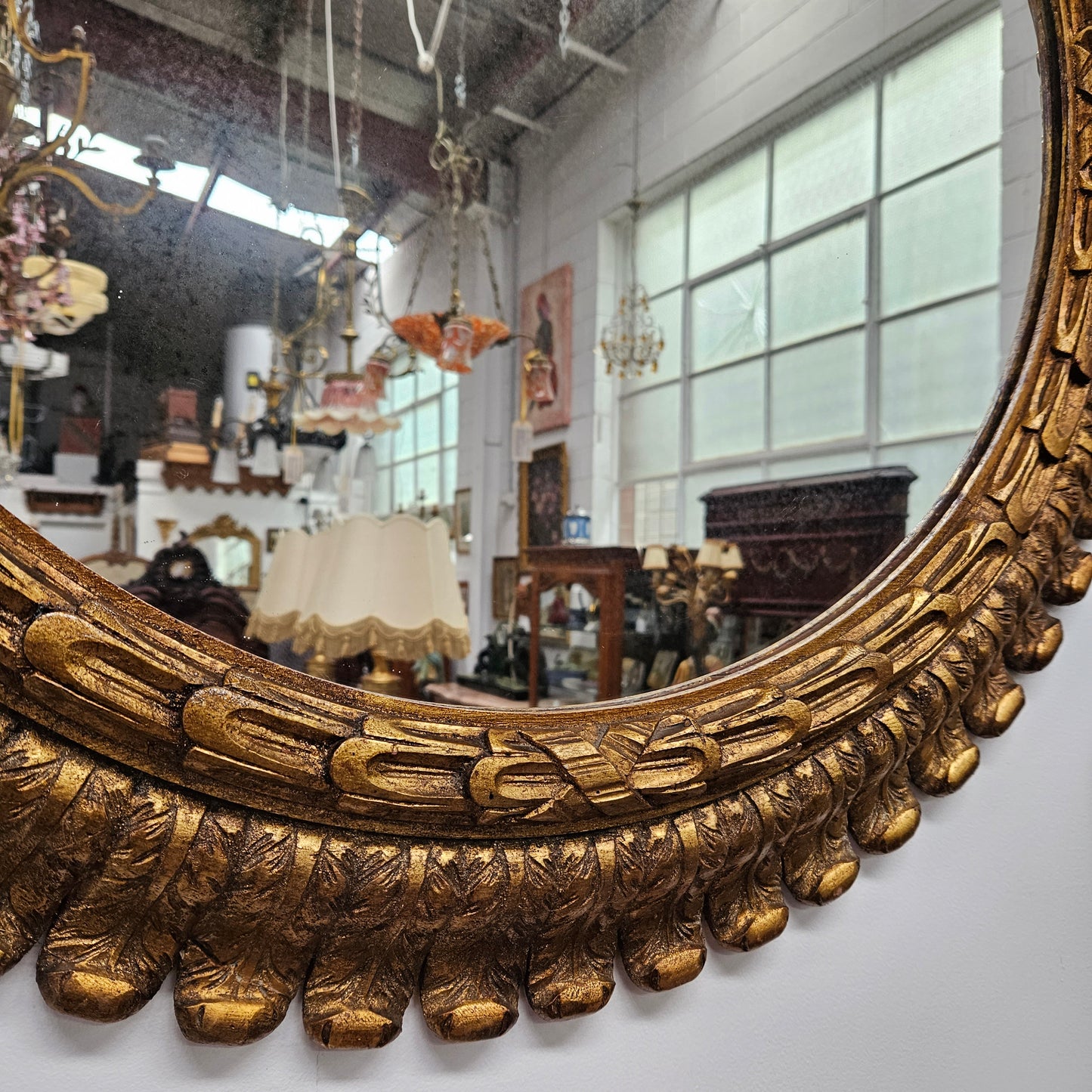 Rare Vintage Giltwood Round Mirror