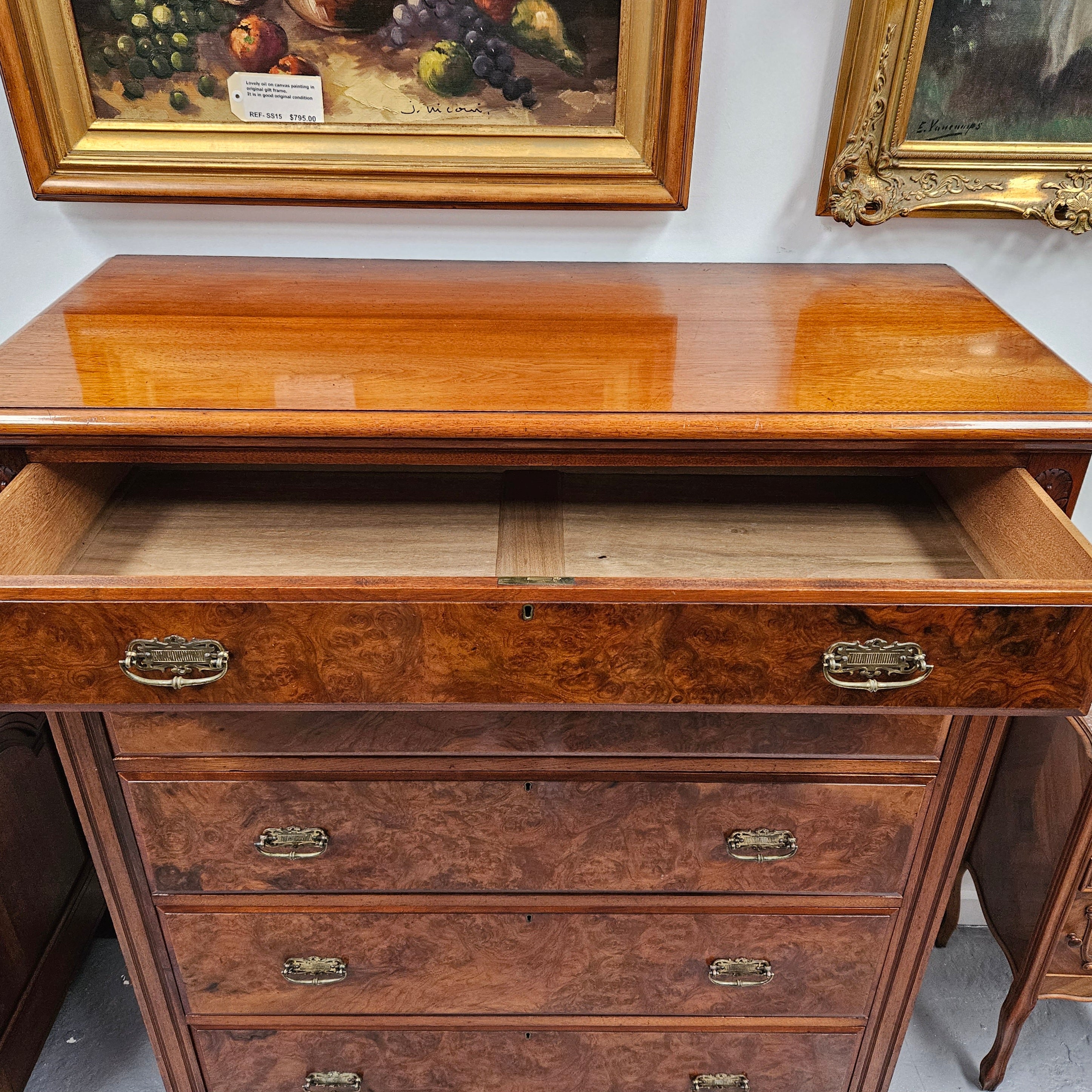 Australian Walnut & Burr Walnut Tall Drawers | Antique & Vintage | Moonee Ponds Antiques | Australia Wide Delivery