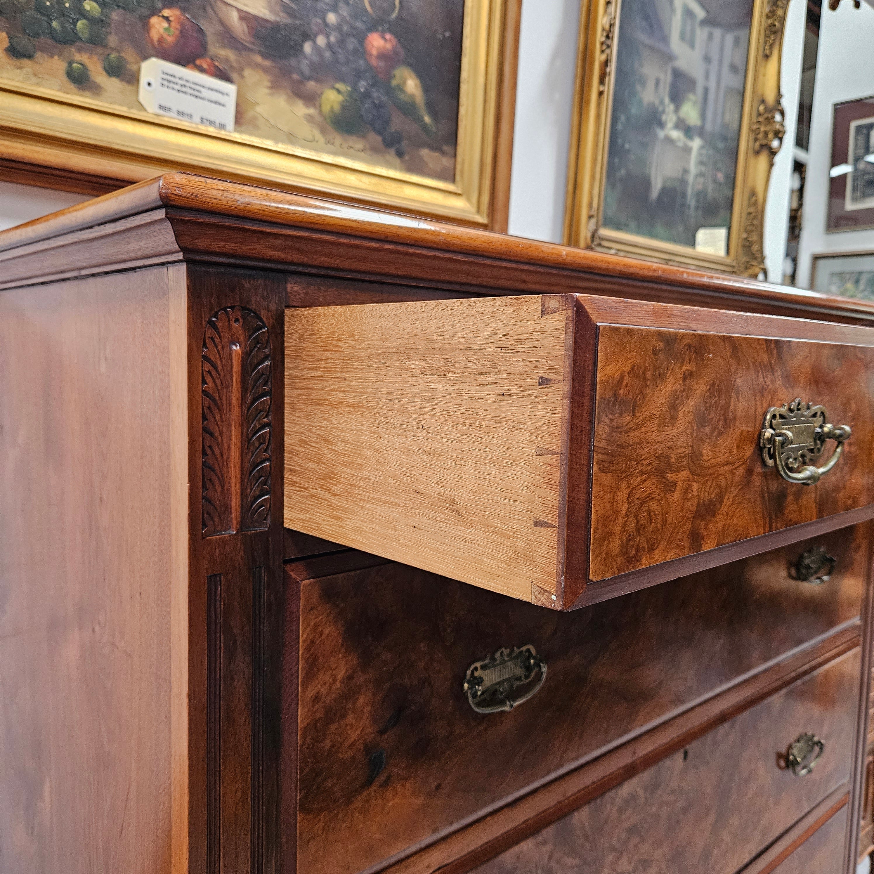Australian Walnut & Burr Walnut Tall Drawers | Antique & Vintage | Moonee Ponds Antiques | Australia Wide Delivery