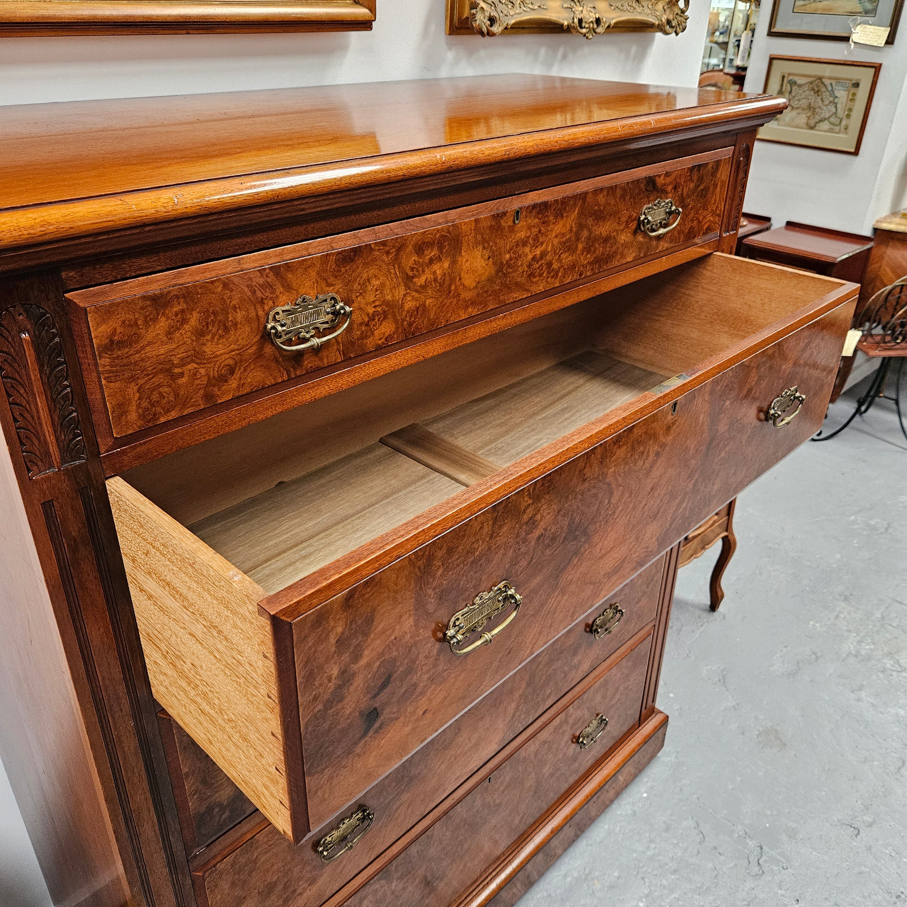Australian Walnut & Burr Walnut Tall Drawers | Antique & Vintage | Moonee Ponds Antiques | Australia Wide Delivery
