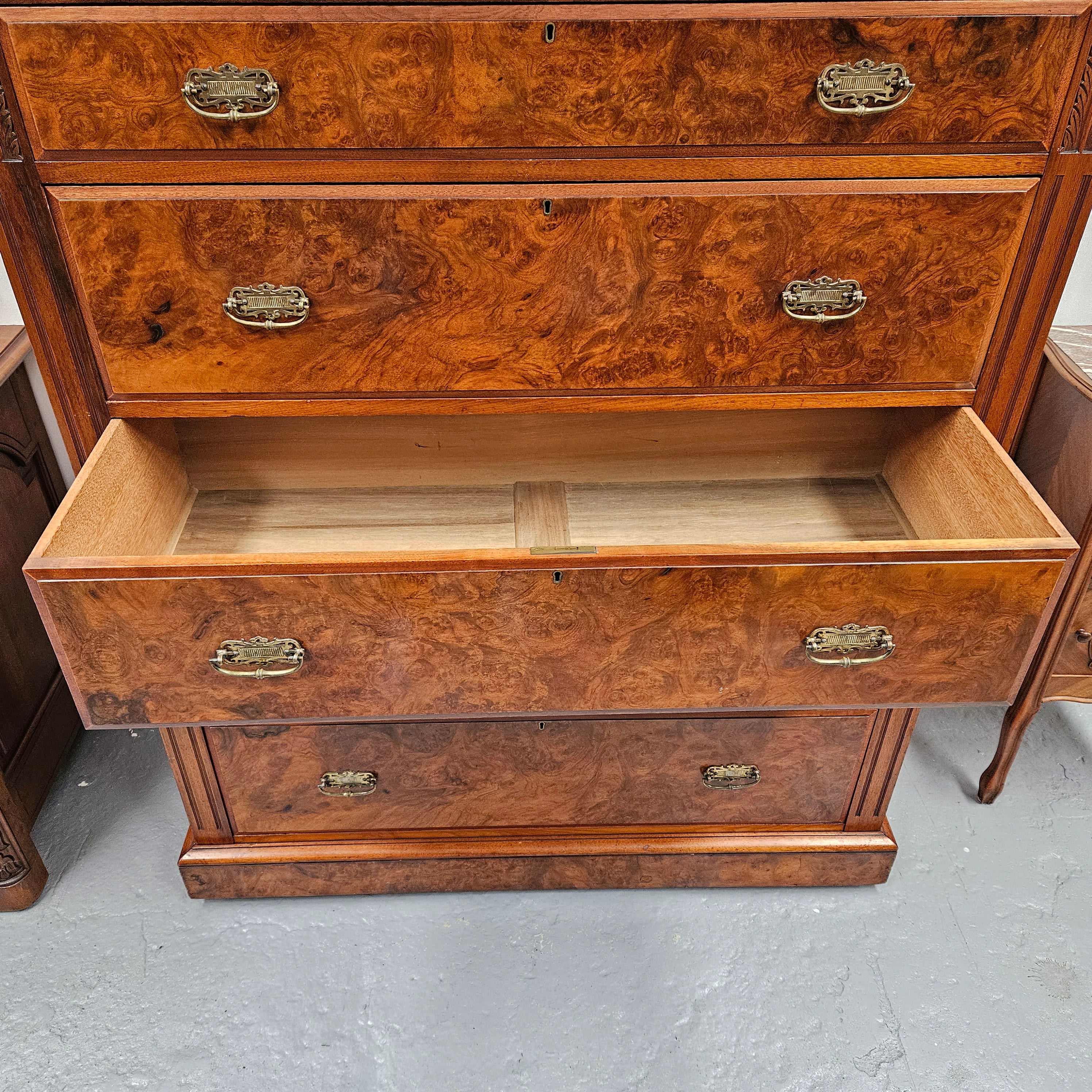 Australian Walnut & Burr Walnut Tall Drawers | Antique & Vintage | Moonee Ponds Antiques | Australia Wide Delivery