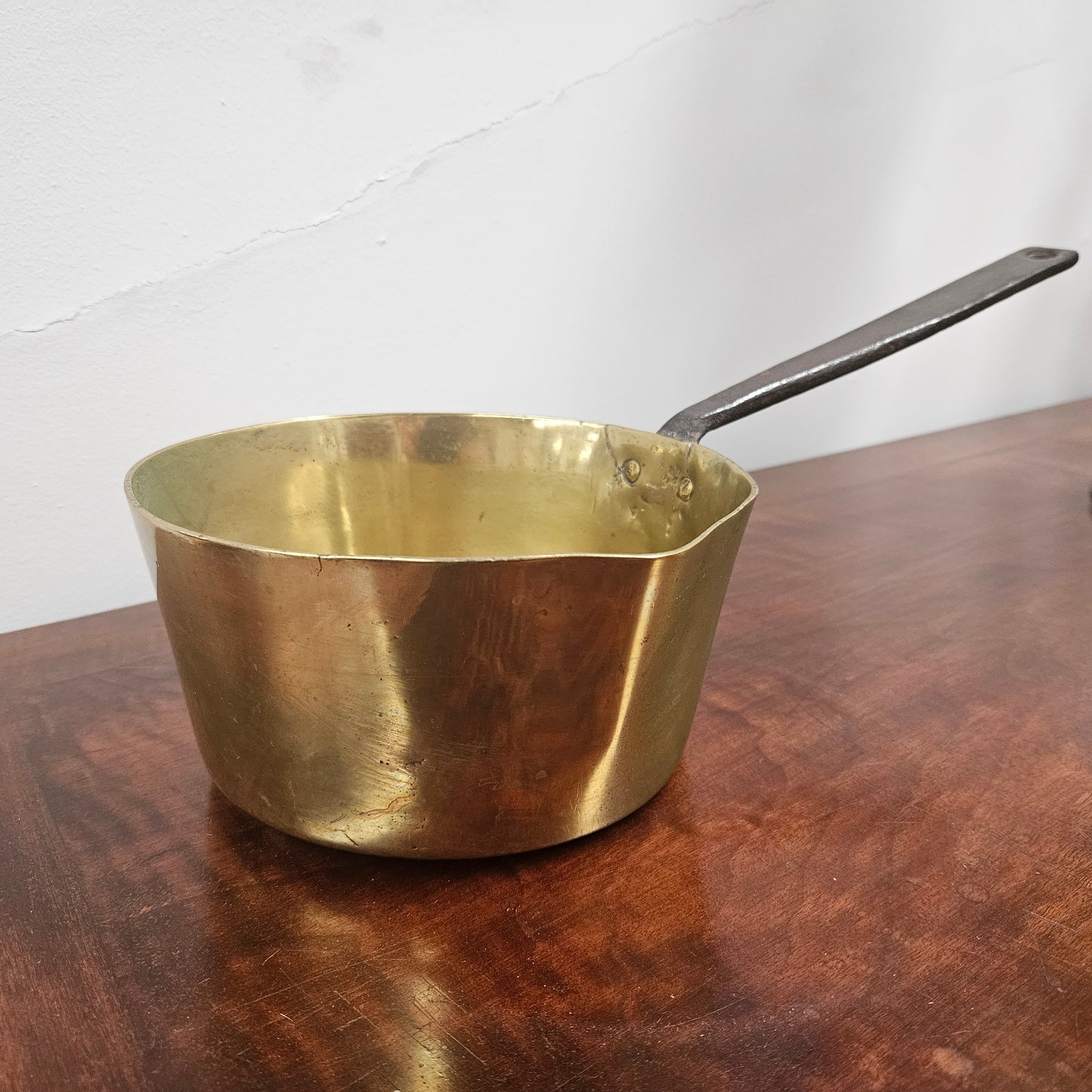 Antique 19th Century French Brass & Cast Iron Handle Sauce Pan