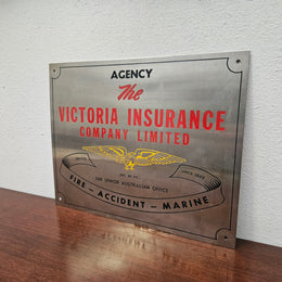 Interesting Vintage Metal "The Victoria Insurance Comapny" Sign.