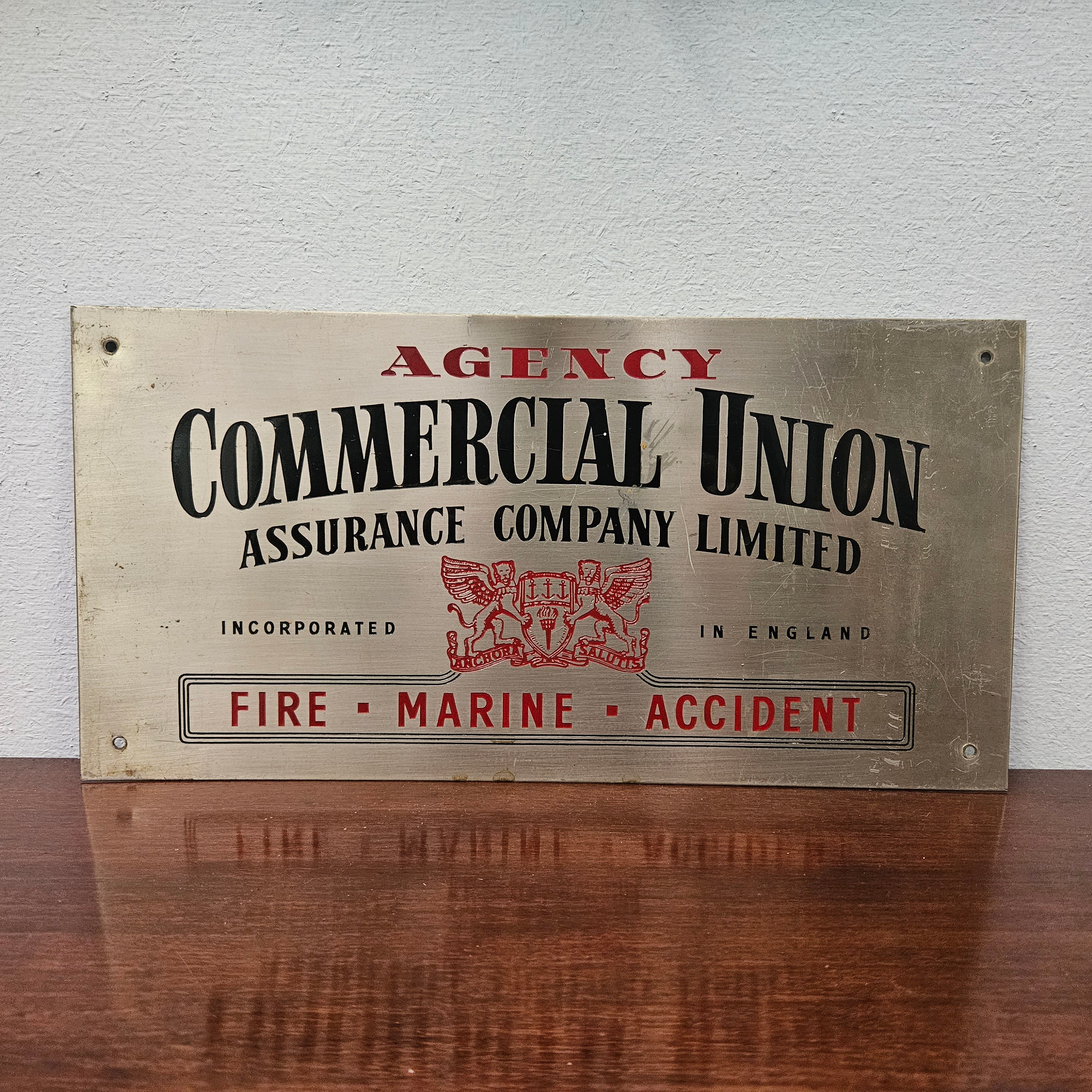 Vintage Metal "Commercial Union Assurance" signage | Antique & Vintage | Moonee Ponds Antiques | Australia Wide Delivery