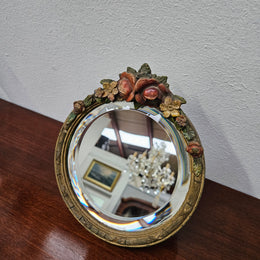 Charming Small Vintage Bevilled Glass Barbola Mirror