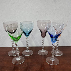 6 Vintage Coloured Wine Glasses With Twist Stems | Antique & Vintage | Moonee Ponds Antiques | Australia Wide Delivery