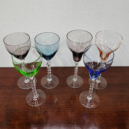 6 Vintage Coloured Wine Glasses With Twist Stems