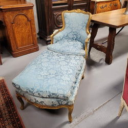Louis XV Gilt & Blue Upholstered Bergere With Footstool | Antique & Vintage | Moonee Ponds Antiques | Australia Wide Delivery