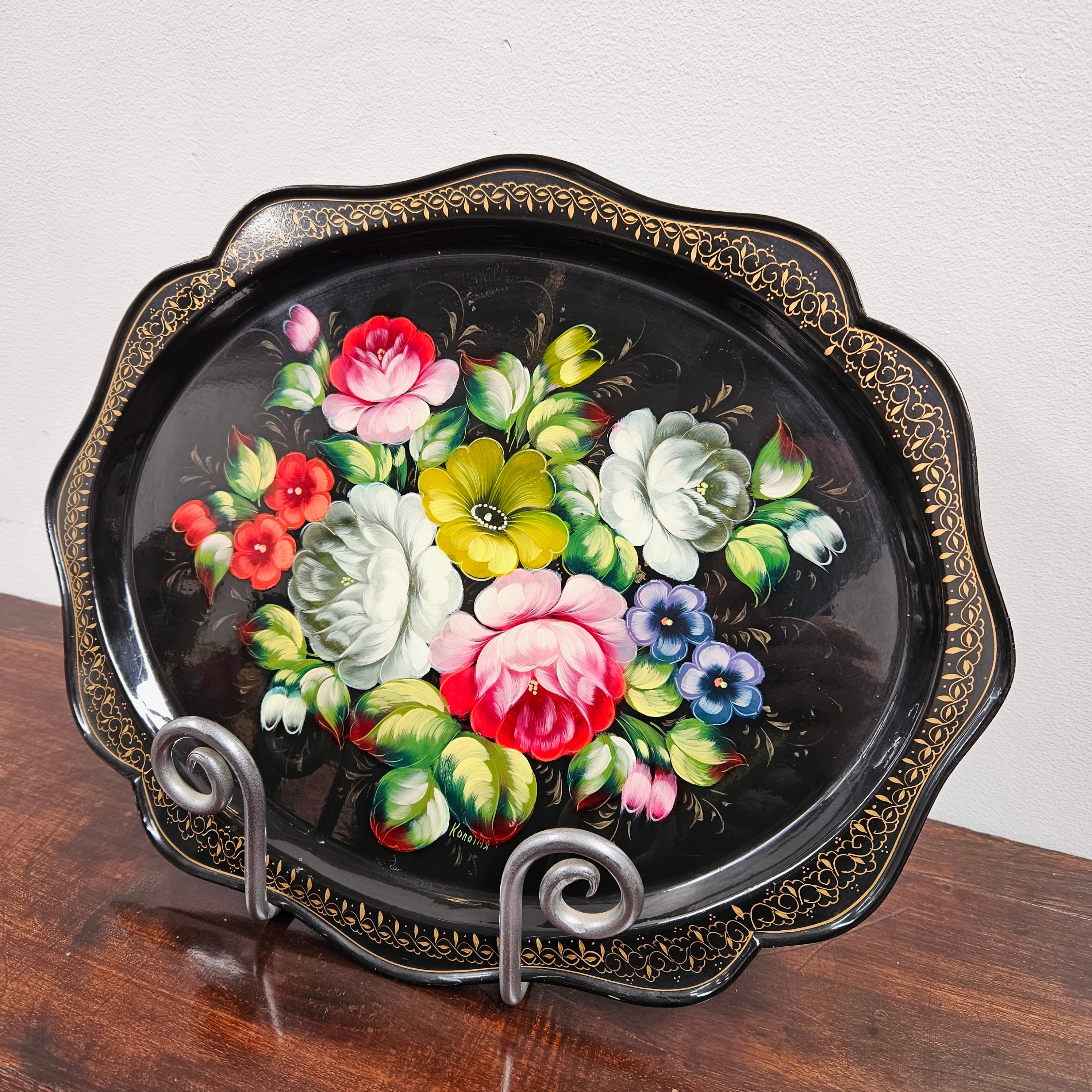 Vintage Hand Painted Tin Tray With Vibrant Flowers | Antique & Vintage | Moonee Ponds Antiques | Australia Wide Delivery