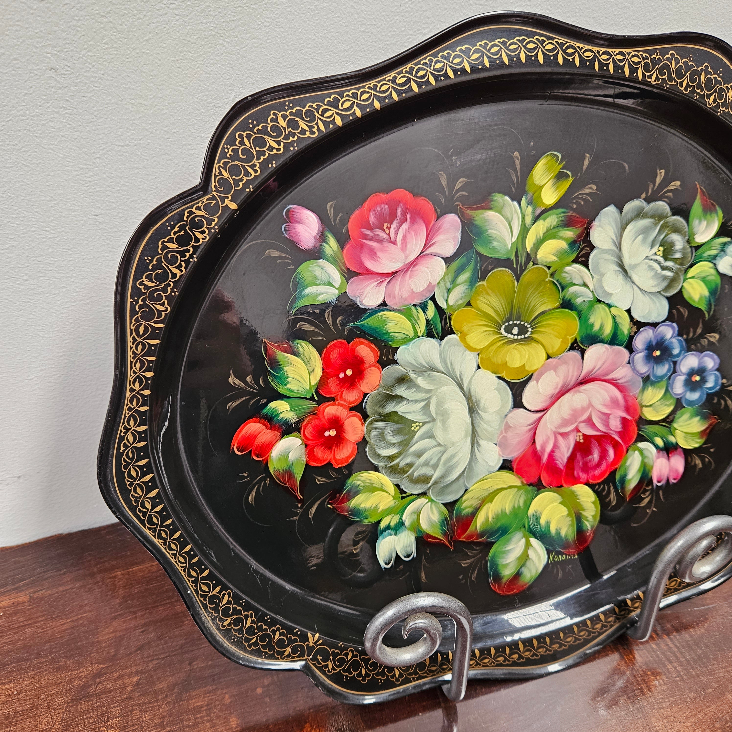 Vintage Hand Painted Tin Tray With Vibrant Flowers | Antique & Vintage | Moonee Ponds Antiques | Australia Wide Delivery