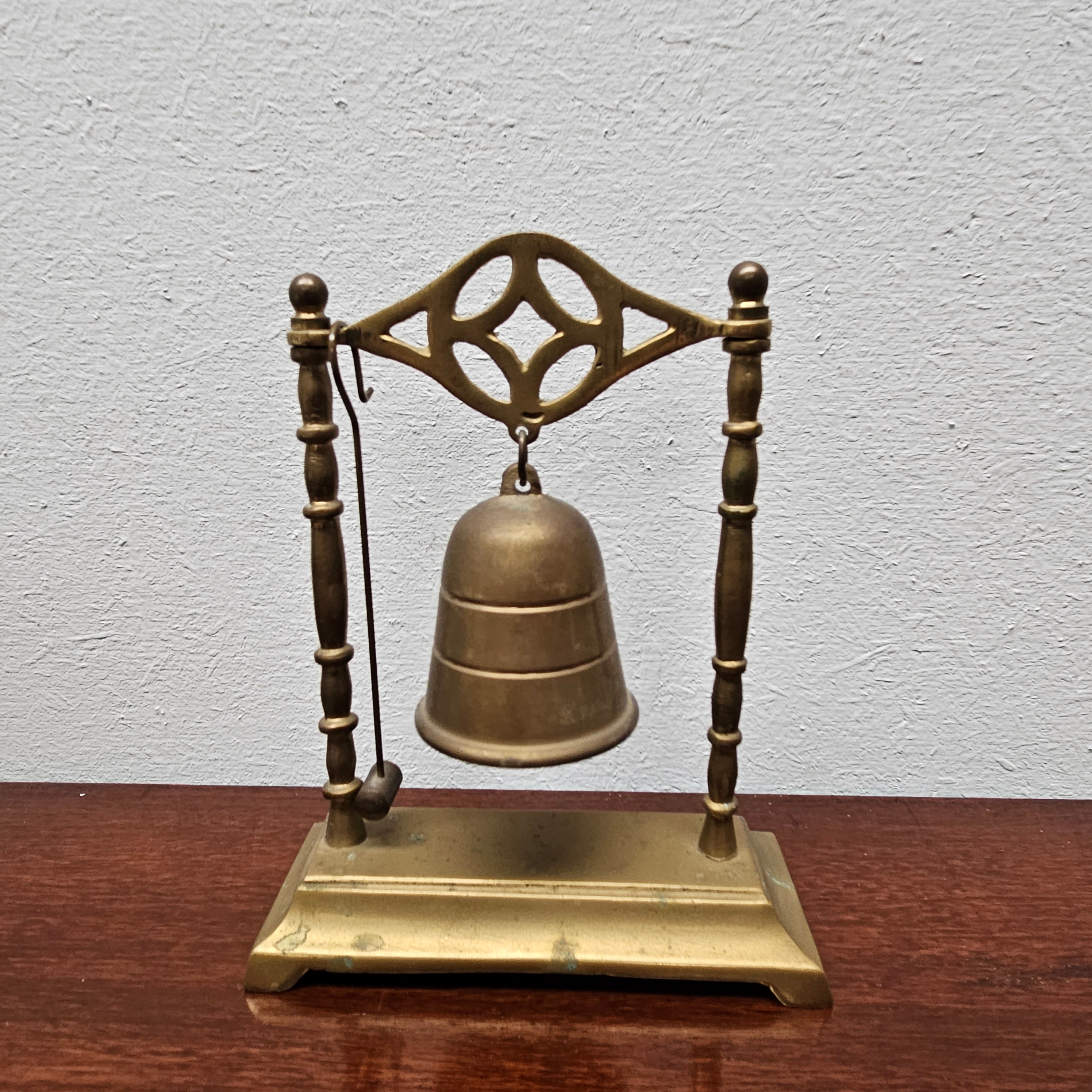 Antique Brass Bell on Stand With Gong
