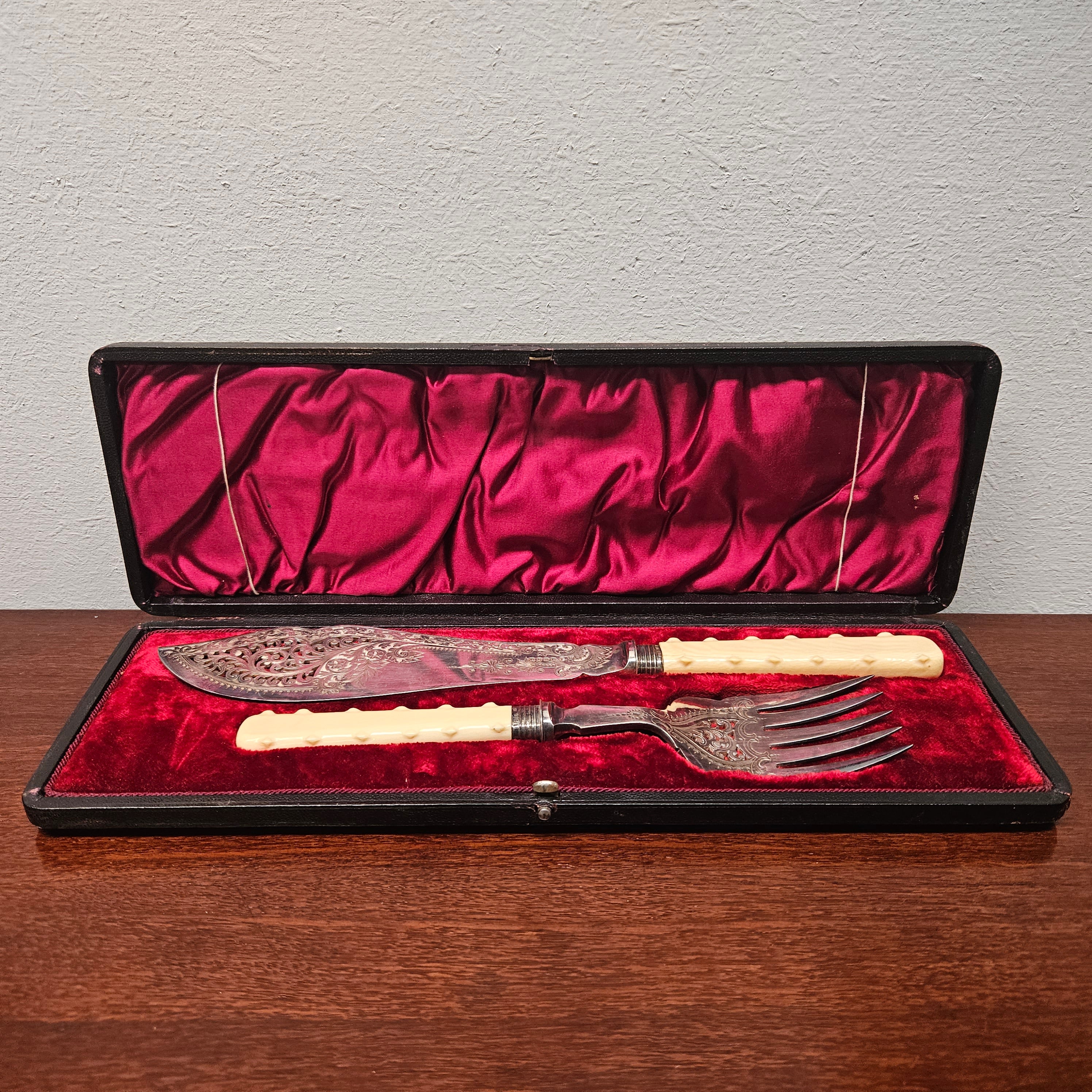 Antique Silver Plate Fish Serving Set in Original Box