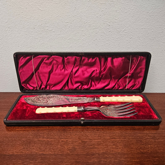 Antique Silver Plate Fish Serving Set in Original Box