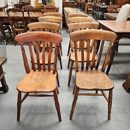 Matched Set 8 Elm Rustic Cottage Style Chairs