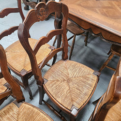 Eight French Oak Rush Seated Dining Chairs | Antique & Vintage | Moonee Ponds Antiques | Australia Wide Delivery
