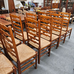 Vintage Set 12 Beech Ladderback Rush Seated Dining Chairs | Antique & Vintage | Moonee Ponds Antiques | Australia Wide Delivery