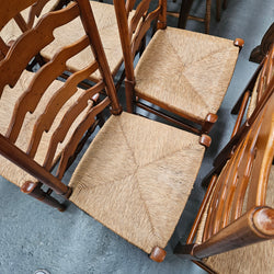 Vintage Set 12 Beech Ladderback Rush Seated Dining Chairs | Antique & Vintage | Moonee Ponds Antiques | Australia Wide Delivery