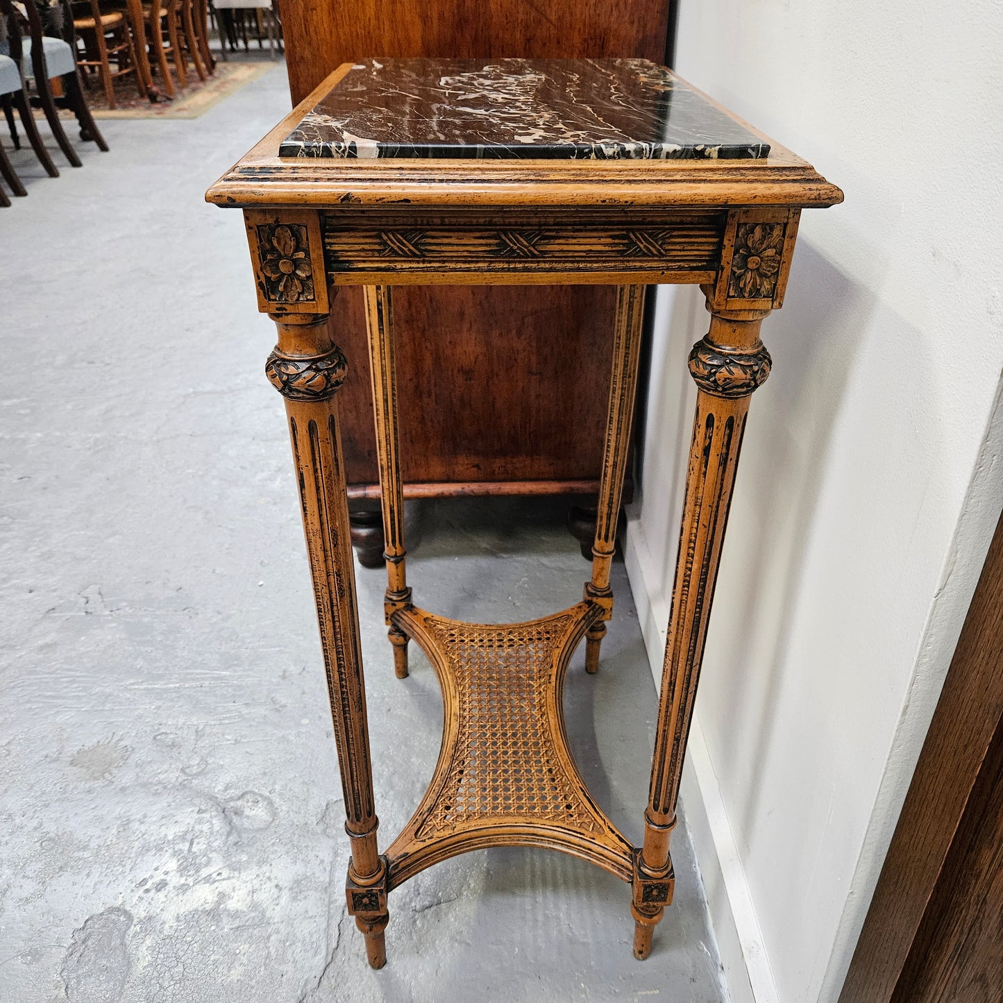 French Walnut Two Tiered Marble Top Table