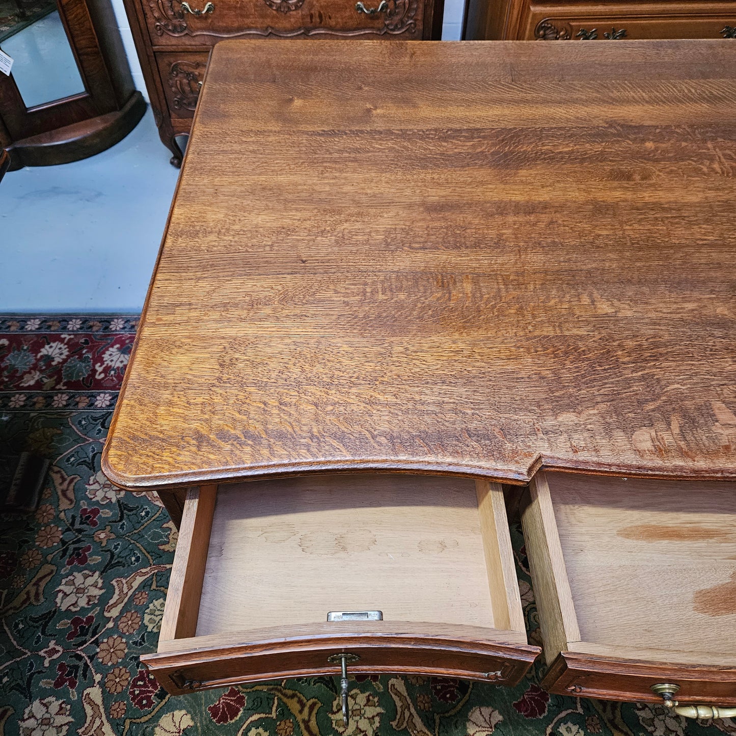 Beautiful Grand French Oak Louis XV Style Faux Partners Desk