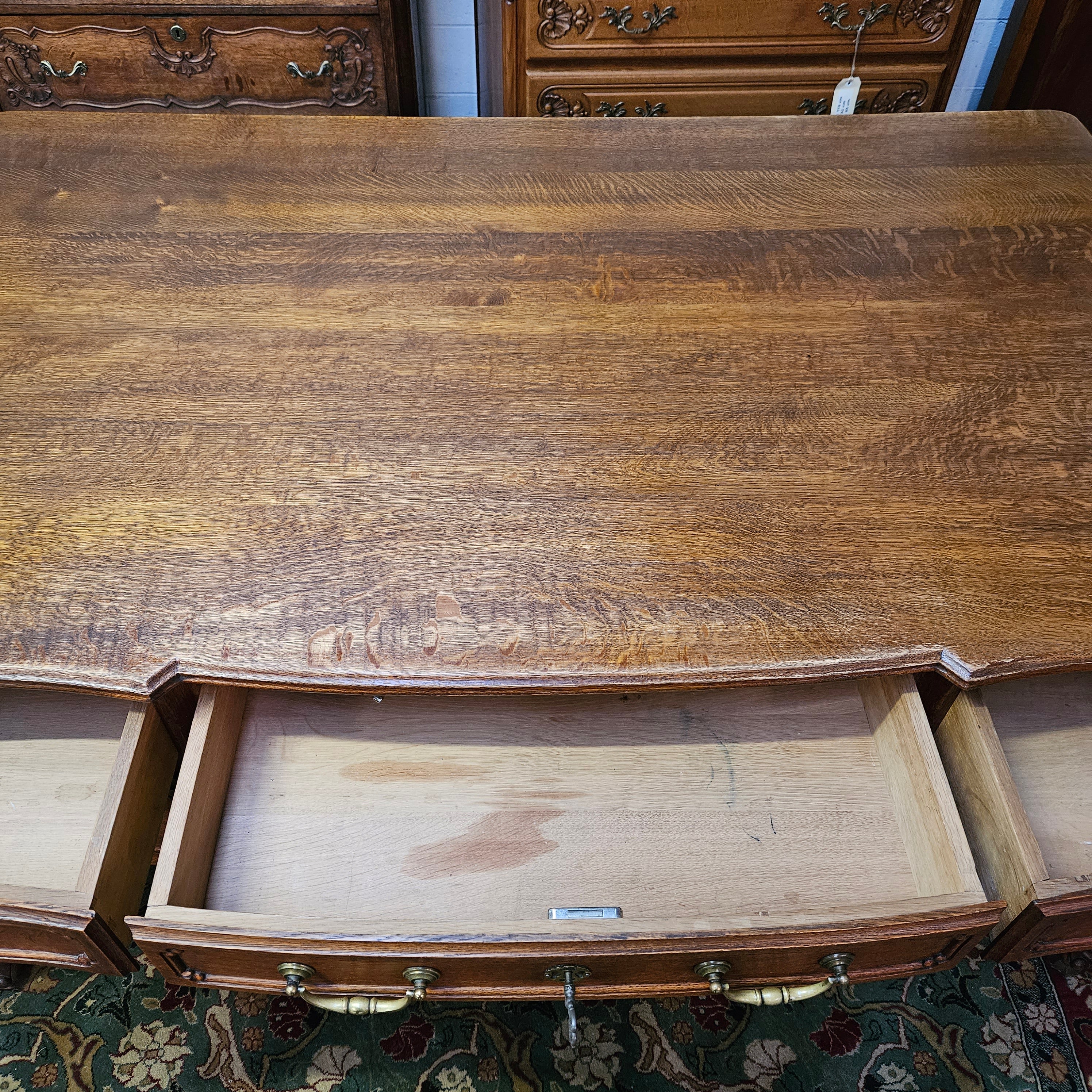 Beautiful Grand French Oak Louis XV Style Faux Partners Desk | Antique & Vintage | Moonee Ponds Antiques | Australia Wide Delivery