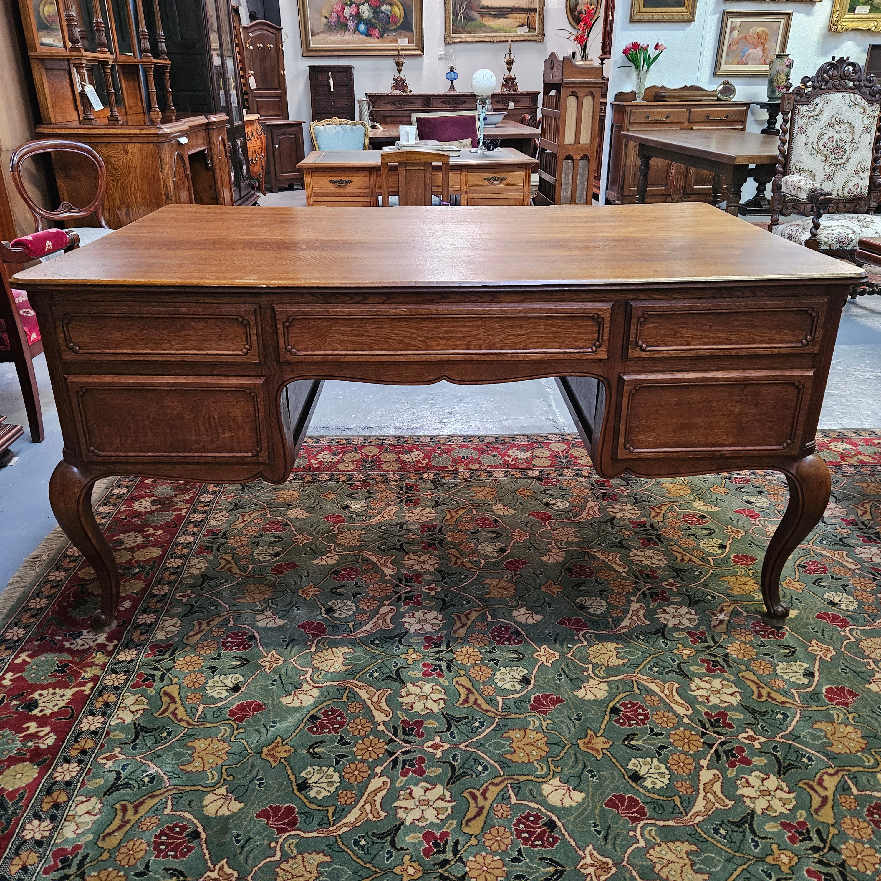 Beautiful Grand French Oak Louis XV Style Faux Partners Desk | Antique & Vintage | Moonee Ponds Antiques | Australia Wide Delivery