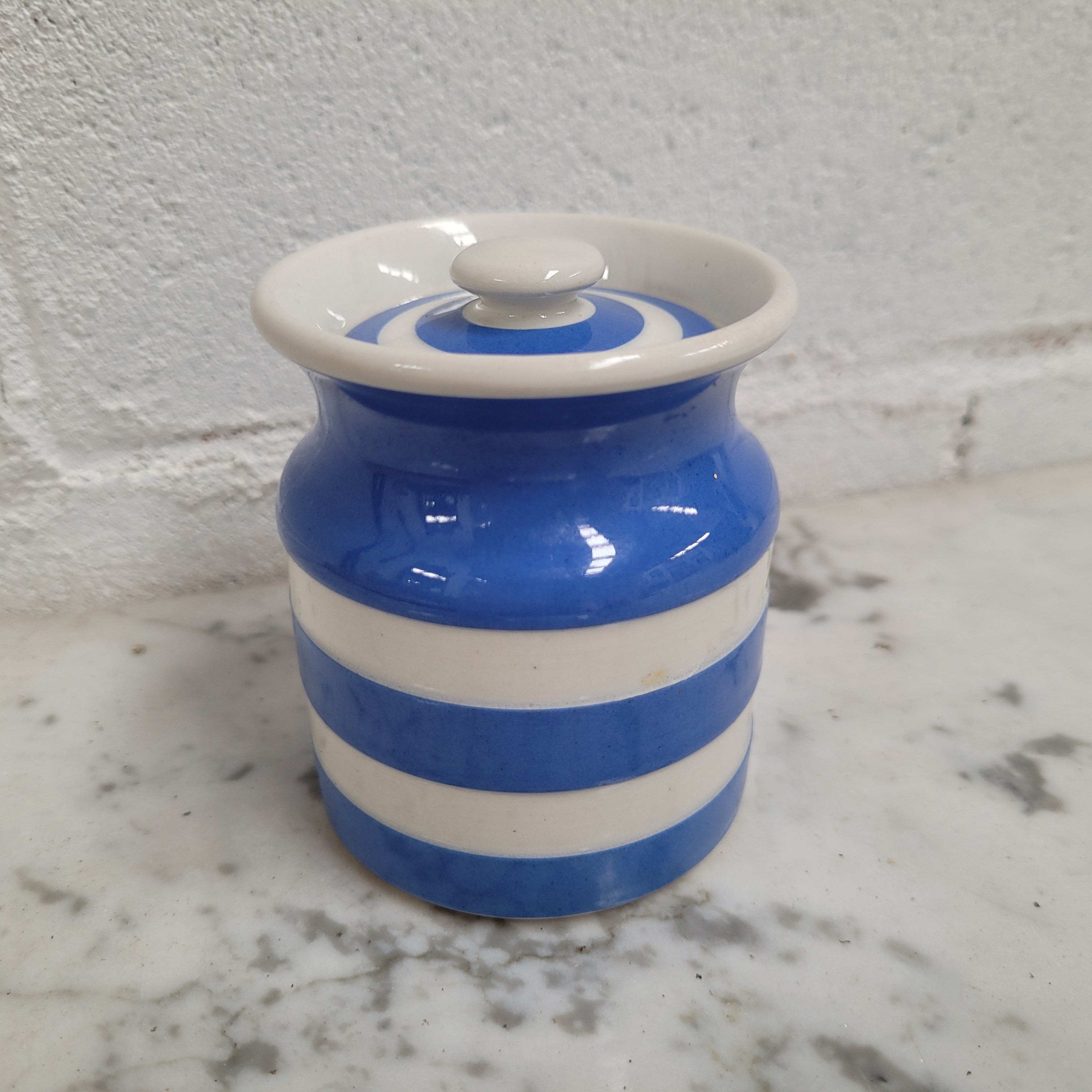 Antique Small Blue Cornishware Lidded Jar Stamped T.G Green Made in England | Antique & Vintage | Moonee Ponds Antiques | Australia Wide Delivery
